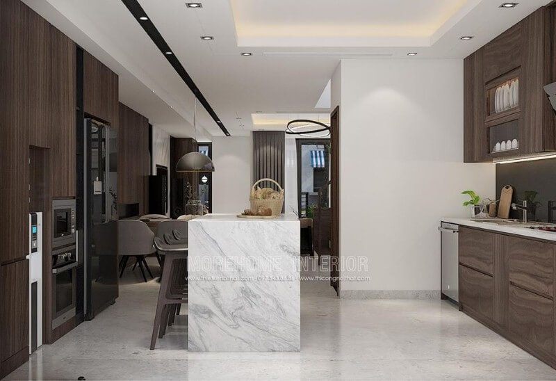 Tủ bếp gỗ vân óc chó là một trong những phong cách thiết kế nội thất đặc biệt và ấn tượng nhất hiện nay.