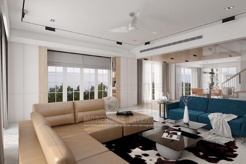 Mẫu bàn trà hiện đại với kiểu dáng nhỏ nhắn giúp dễ dàng di chuyển và mang nét kết hợp độc đáo giữ các nội thất phòng khách