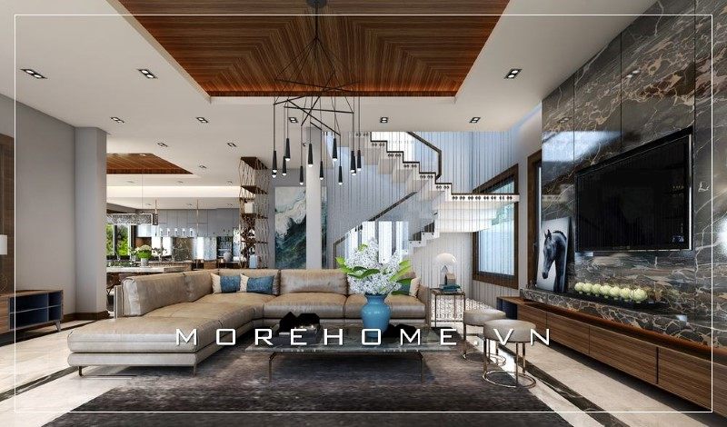 Thiết kế phòng khách biệt thự mang phong cách hiện đại luôn có sức cuốn hút mãnh liệt đối với các gia chủ.